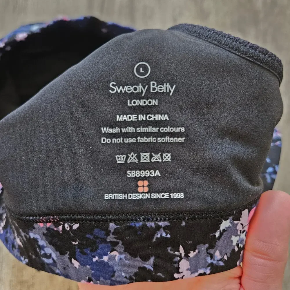 Sweaty Betty Power Medium Support Sports Bra Women Size L Floral Black Racerback